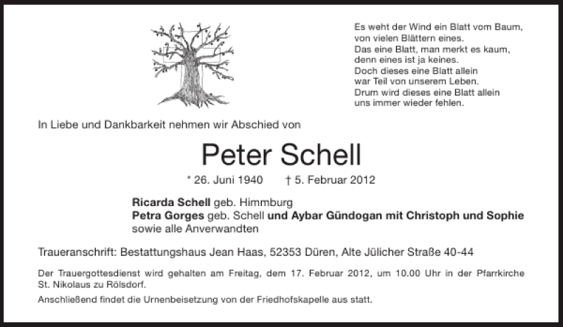 Peter Schell Todesanzeige  