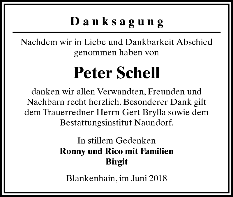 Peter Schell Todesanzeige  