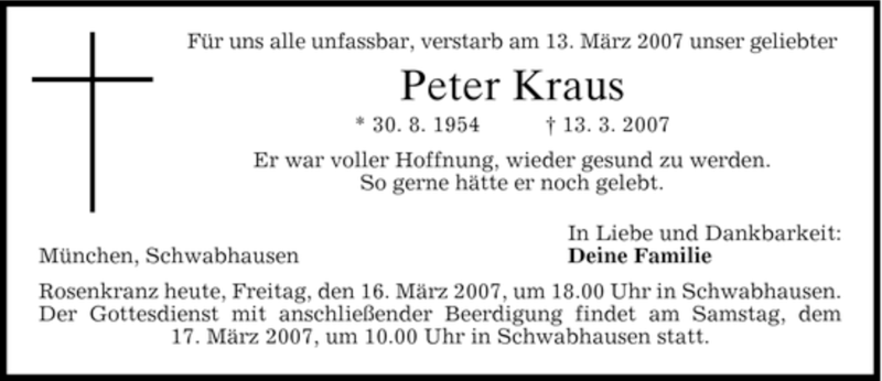 Peter Kraus Todesanzeige 